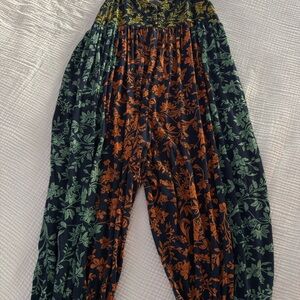 Anthropologie Black and Orange Floral Wide Leg Jumpsuit